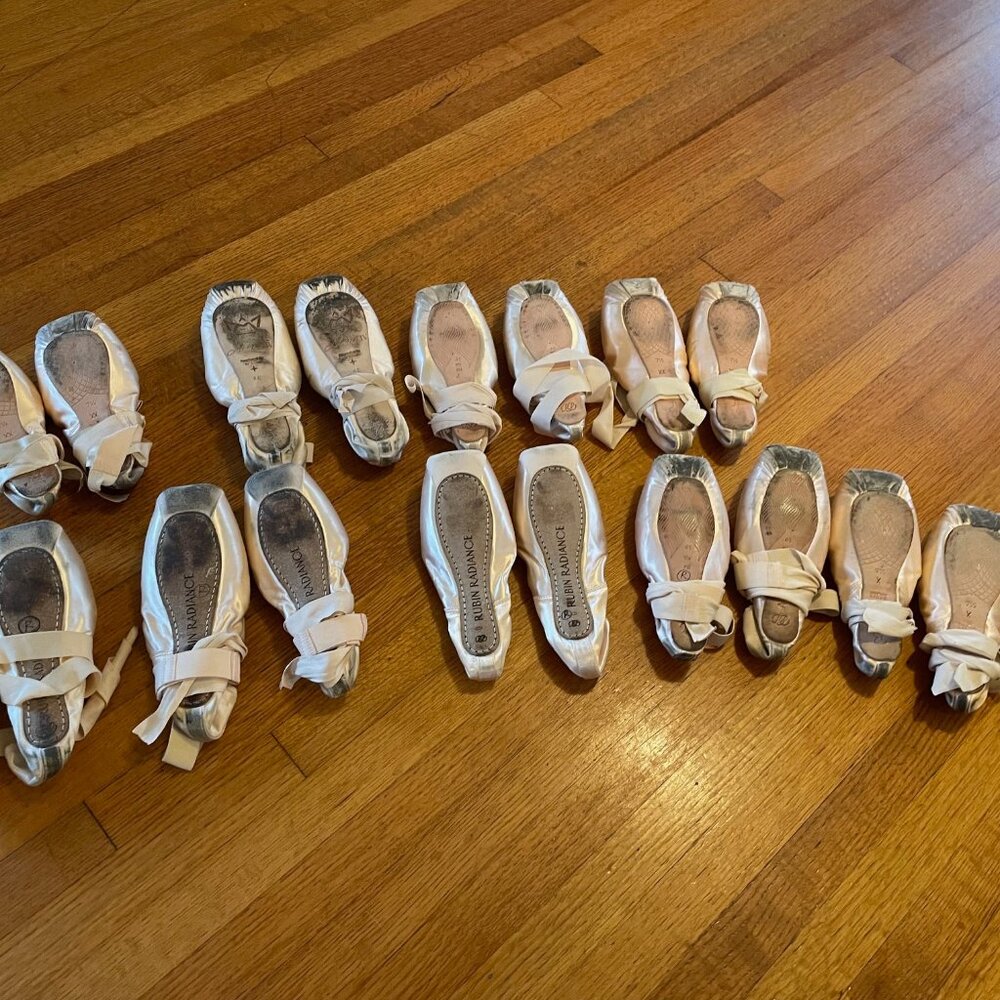 11 Pairs of Used Pink Pointe Shoes (Bloch, Russian Pointe, Akoya, So Danca)